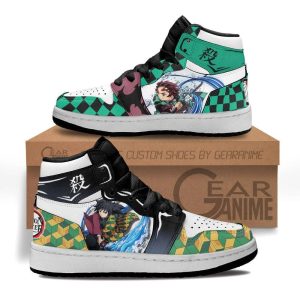 Tanjiro and Giyu Kids Sneakers Custom Anime Demon Slayer Kids Jordan 1 Shoes