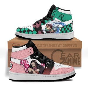 Tanjiro and Nezuko Kids Sneakers Custom Anime Demon Slayer Kids Jordan 1 Shoes