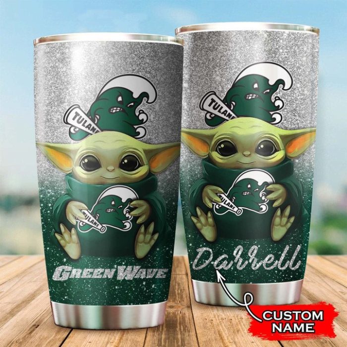 Tulane Green Wave Baby Yoda Custom Name Tumbler TB0881