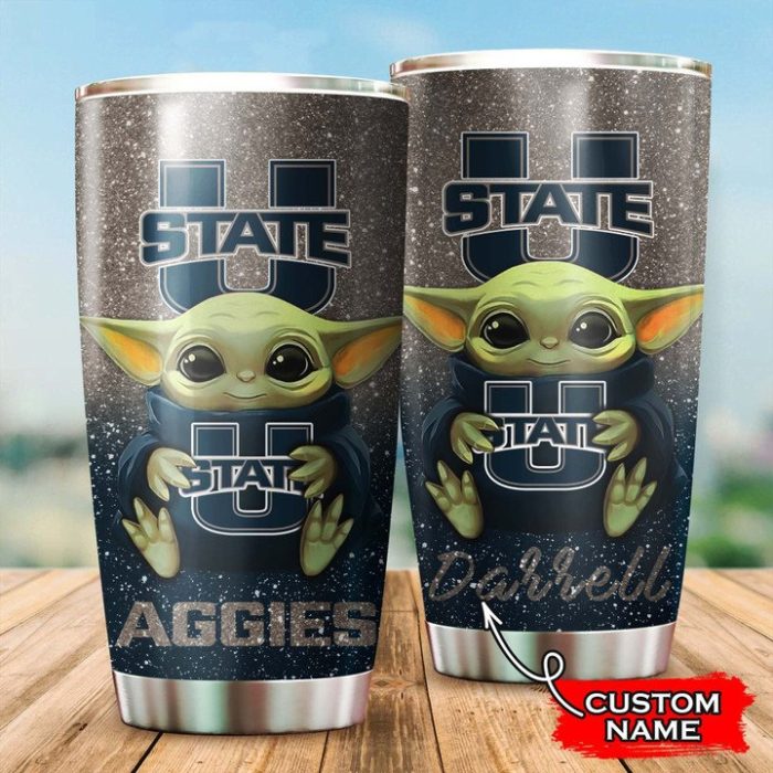 Utah State Aggies Football Baby Yoda Custom Name Tumbler TB0399