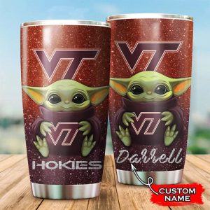 Virginia Tech Hokies Baby Yoda Custom Name Tumbler TB0178