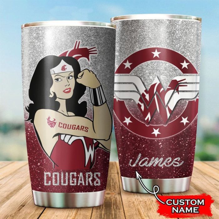 Washington State Cougars Football Wonder Woman Custom Name Tumbler TB1895