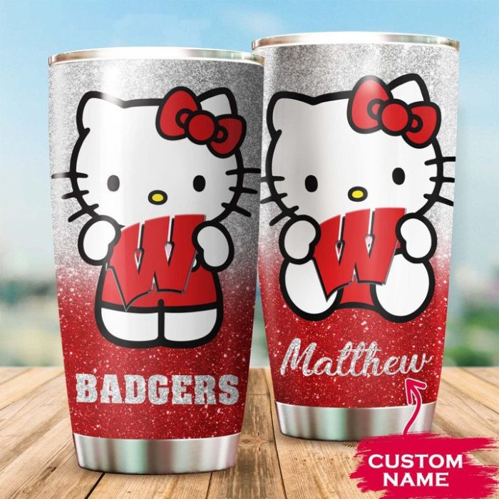 Wisconsin Badgers Hello Kitty Custom Name Tumbler TB0391