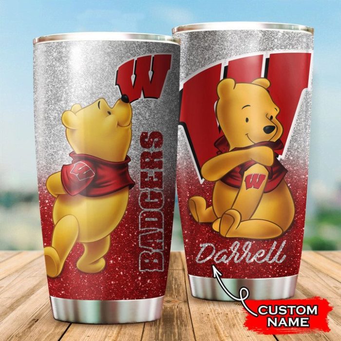 Wisconsin Badgers Pooh Custom Name Tumbler TB0477