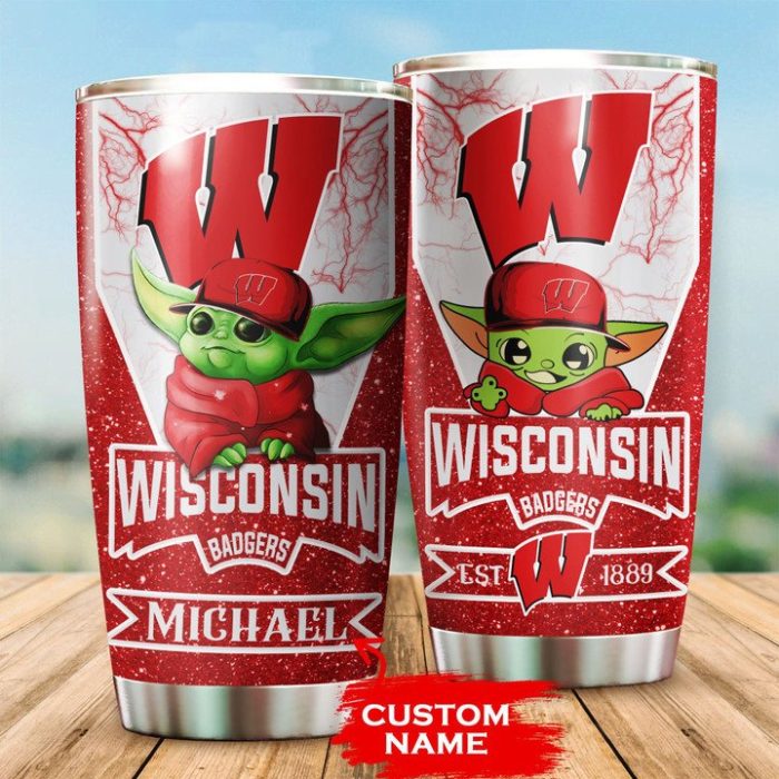 Wisconsin Badgers Tumbler Baby Yoda NCAA Custom Name TB0660