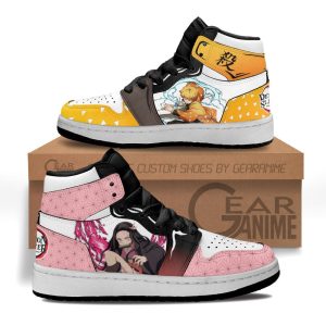 Zenitsu and Nezuko Kids Sneakers Custom Anime Demon Slayer Kids Jordan 1 Shoes