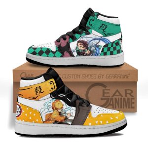 Zenitsu and Tanjiro Kids Sneakers Custom Anime Demon Slayer Kids Jordan 1 Shoes