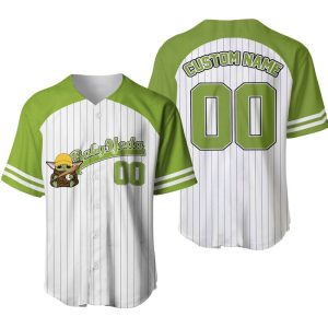 Baby Yoda Striped Green White Unisex Cartoon Graphic Casual Outfit Custom Baseball Jersey