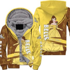 Belle Princess Brown Yellow Pattern Stripes Disney Fleece Pullover Zipped Up Unisex Hoodie