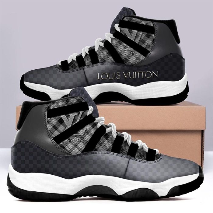 Black Grey Louis Vuitton Air Jordan 11 Custom Sneakers Shoes JD110205