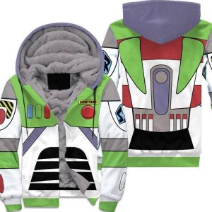 Buzz Lightyear Toy Story Costume Green White Disney Fleece Pullover Zipped Up Unisex Hoodie