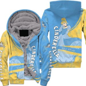 Cinderella Blue Yellow Pattern Stripes Disney Fleece Pullover Zipped Up Unisex Hoodie