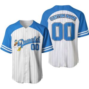Donald Duck Striped Blue White Unisex Cartoon Graphic Casual Outfit Custom Baseball Jersey
