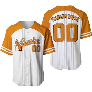 Goofy Dog Striped Orange White Unisex Cartoon Graphic Casual Outfit Custom Baseball Jersey