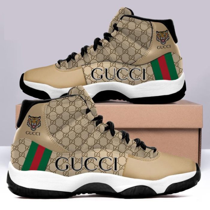 Gucci Brown Tiger Air Jordan 11 Custom Sneakers Shoes JD110179