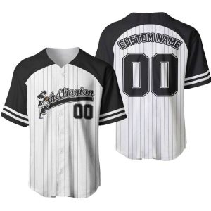 Jack Skellington Striped Black White Unisex Cartoon Graphic Casual Outfit Custom Baseball Jersey