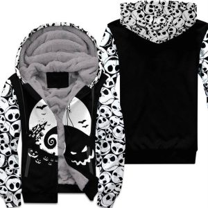 Jack Skellington White Black Patterns Comic Disney Fleece Pullover Zipped Up Unisex Hoodie