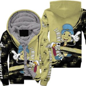 Jiminy Cricket Green Black Pattern Stripes Disney Fleece Pullover Zipped Up Unisex Hoodie