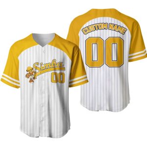 Lion King Simba Striped Yellow White Unisex Cartoon Graphic Casual Outfit Custom Baseball Jersey