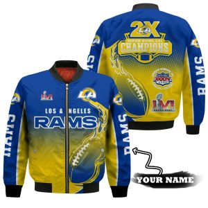 Los Angeles Rams 2X Super Bowl LVI Champions 2021 NFL Custom Name Bomber Jacket Personalized Gifts BBJ3405