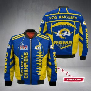 Los Angeles Rams Super Bowl LVI Champions Custom Name Bomber Jacket 3D Printed BBJ3411