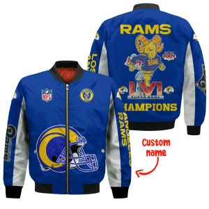 Los Angeles Rams Vintage Mascot Super Bowl LVI Champions 2021 NFL Custom Name Bomber Jacket Personalized Gifts BBJ3400