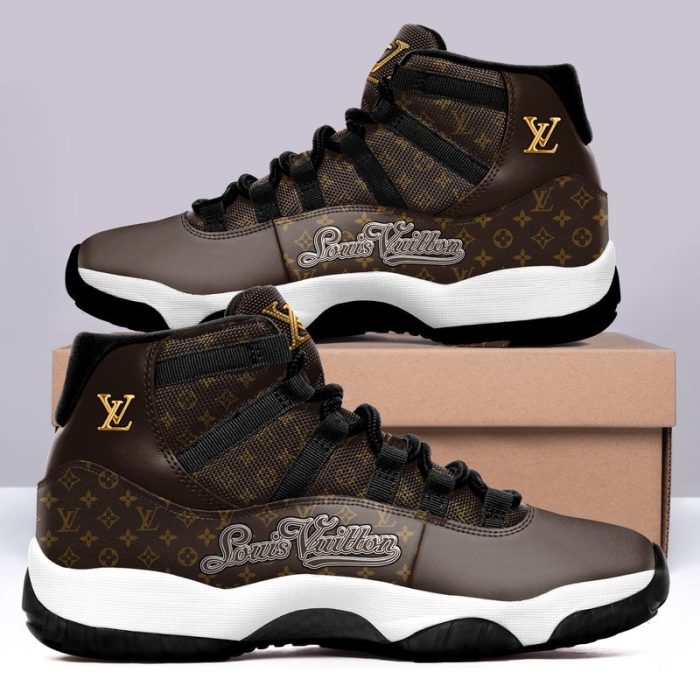 Louis Vuitton Brown Air Jordan 11 Custom Sneakers Shoes JD110255