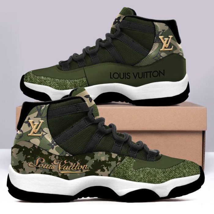 Louis Vuitton Green Camo Air Jordan 11 Custom Sneakers Shoes JD110227