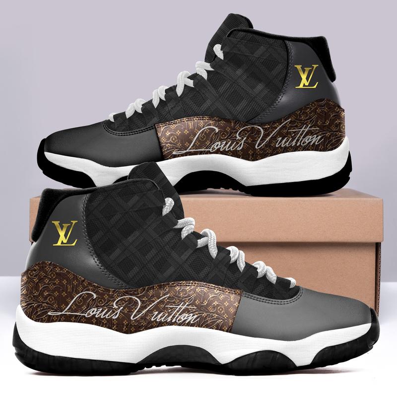 Louis Vuitton LV Black Brown Air Jordan 11 Custom Sneakers Shoes ...