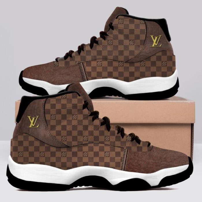 Luxury Louis Vuitton Brown Air Jordan 11 Custom Sneakers Shoes JD110204