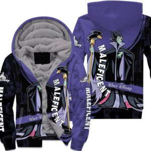 Maleficent Purple Black Pattern Stripes Disney Fleece Pullover Zipped Up Unisex Hoodie