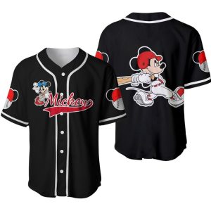 Mickey Mouse Red Black Cute Disney Cartoons Graphics Unisex Casual Outfits Custom Baseball Jersey