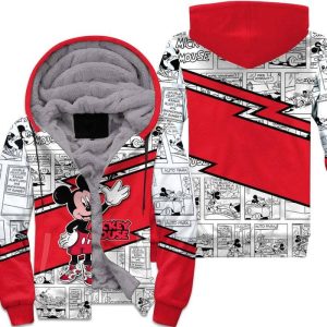 Mickey Mouse Red Gray Strips Comic Disney Fleece Pullover Zipped Up Unisex Hoodie