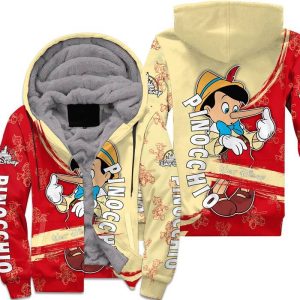 Pinocchio Yellow Red Pattern Stripes Disney Fleece Pullover Zipped Up Unisex Hoodie