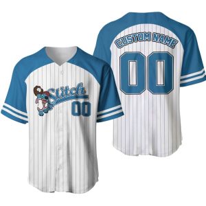 Stitch Striped Blue White Unisex Cartoon Graphic Casual Outfit Custom Baseball Jersey