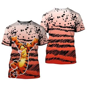 Tigger Ombre Paint Splatter White Orange Disney Graphic Cartoon Outfits Unisex T-Shirt