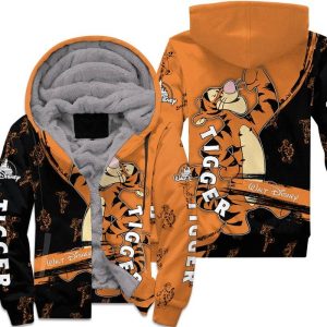 Tigger Orange Black Pattern Stripes Disney Fleece Pullover Zipped Up Unisex Hoodie