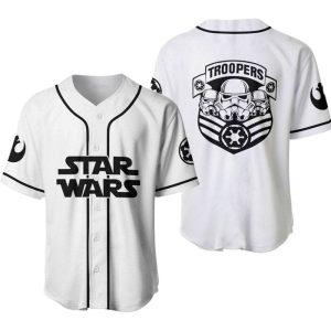 White Black Star Wars Troopers Logo Back Disney Unisex Cartoon Casual Outfits Custom Baseball Jersey