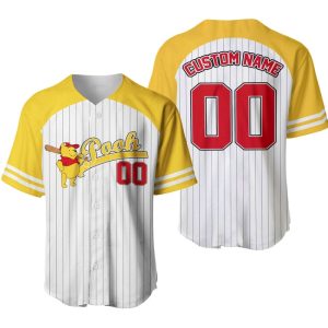 Winnie The Pooh Striped Yellow Red Unisex Cartoon Graphic Casual Outfit Custom Baseball Jersey