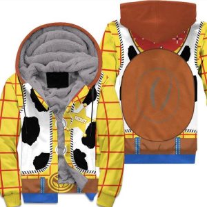 Woody Toy Story Costume Yellow Brown White Disney Fleece Pullover Zipped Up Unisex Hoodie