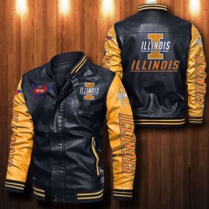 Illinois Fighting Illini Leather Bomber Jacket  CTLBJ015