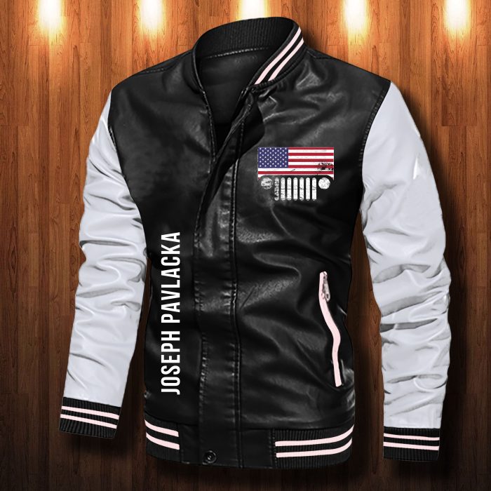 Jeep American Flag Custom Personalized Leather Bomber Jacket- Limited Edition CTLBJ141