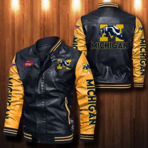 Michigan Wolverines Leather Bomber Jacket  CTLBJ093
