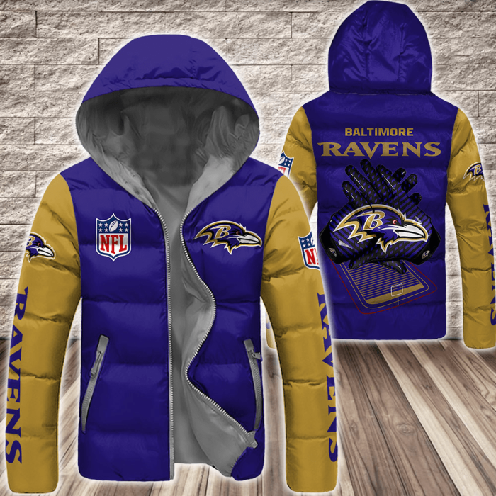 Baltimore Ravens NFL 3D Custom Name Down Filled Coat DFC008