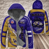 Baltimore Ravens NFL 3D Custom Name Down Filled Coat DFC033