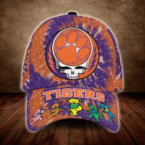 Clemson Tigers Grateful Dead Band 3D Baseball Cap - Purple Orange CGI394