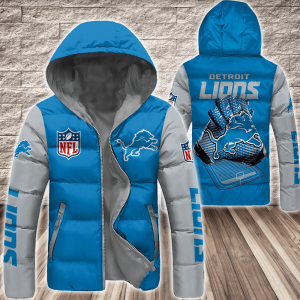 Detroit Lions NFL 3D Custom Name Down Filled Coat DFC049