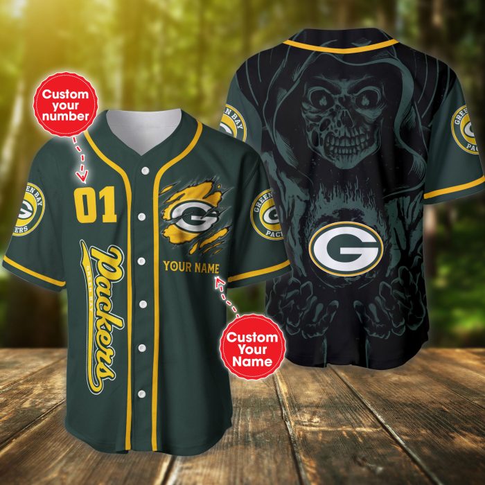 Green Bay Packers NFL Baseball Jersey Custom Name And Number BJ2037