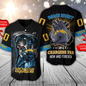 Los Angeles Chargers Nfl 3D Baseball Jersey Personalized Skull Damn Right BJ2042