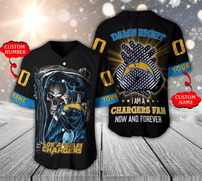 Los Angeles Chargers Nfl 3D Baseball Jersey Personalized Skull Damn Right BJ2042